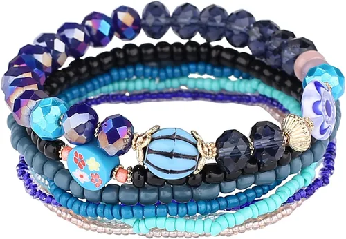 Miniatura 3 de iYours 6 juegos de pulseras bohemias multicapa con borlas hechas a mano, pulseras envolventes para mujer, Sin gemas.