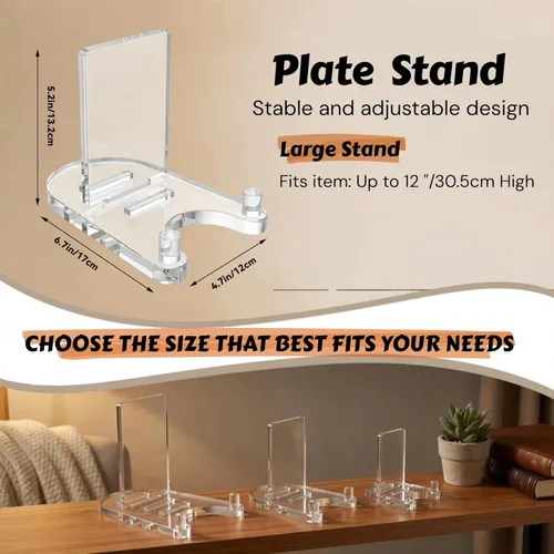 Miniatura 3 de Caballete acrílico, soporte de placa para exhibición, soporte de exhibición transparente ajustable para platos de 7 a 12 pulgadas, libro, tarjeta