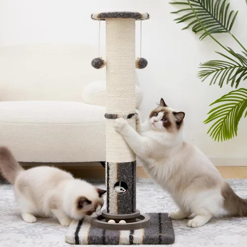 Miniatura 9 de Woochpet Poste rascador para gatos de 34 pulgadas de alto con pista de bola para gatos, resistente y más grueso, de gran diámetro, poste rascador