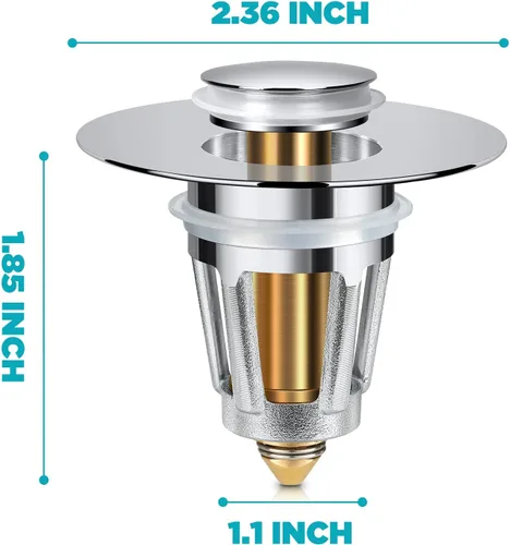 Miniatura 5 de Tapón Universal para Lavabo de Baño, para Núcleo de Bala Tipo Push de 1.1-1.5 Pulgadas, Filtro de Drenaje Pop Up de Lavabo, Convertidor de Bañera