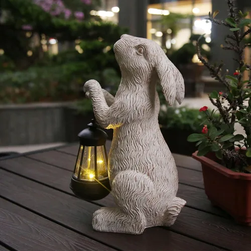 Estatuas de jardín REYISO con luces solares - Figurina de conejo al aire libre, decoración de conejo para otoño en el césped, balcón - Arte de
