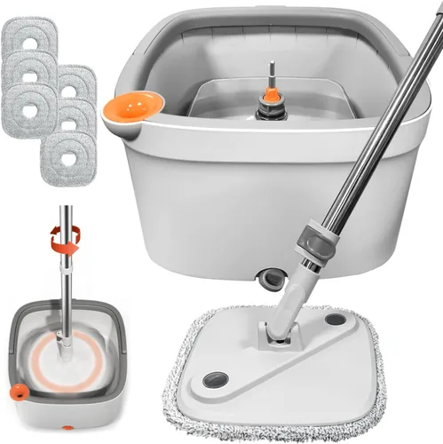 Juego de trapeador giratorio y cubo con sistema de agua sucia y limpia de separación automática con cabezal de trapeador giratorio de 360° para