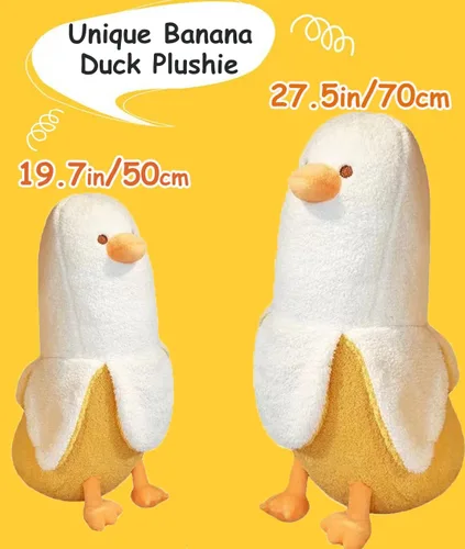 Miniatura 2 de Peluche de pato de plátano de 13.7 pulgadas, lindo animal de peluche de plátano, almohada larga de felpa de pato plátano, divertida almohada