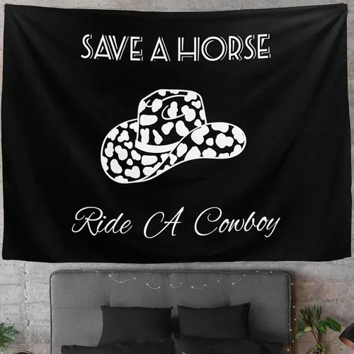 TUGCAY Save A Horse Ride A Cowboy - Tapiz negro divertido con sombrero occidental, tapices para colgar en la pared para dormitorio, dormitorio
