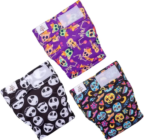 Miniatura 2 de CuteBone - Pañales lavables de Halloween para perras sin agujero para la cola, paquete de 3 pañales reutilizables para período de entrenamiento