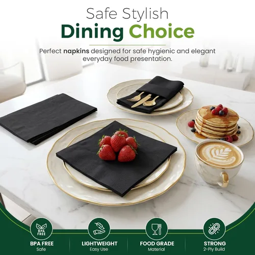 Miniatura 4 de Perfectware 2-Ply Black Beverage Napkins – 100 Count – Soft & Absorbent Cocktail Napkins – Disposable Party Napkins for Bars, Weddings & Events