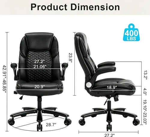 Miniatura 3 de Silla de oficina ejecutiva grande y alta, silla de escritorio giratoria de piel sintética con brazos abatibles, soporte lumbar ajustable, altura que