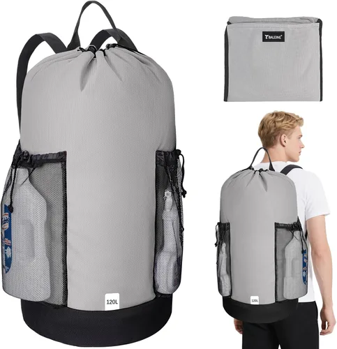 Miniatura 9 de BALEINE Mochila Bolsa de Lavandería de 120L, Tela Oxford 900D Bolsas Grandes de Lavandería de Viaje con Correas para el Hombro y 2 Bolsillos de Negro