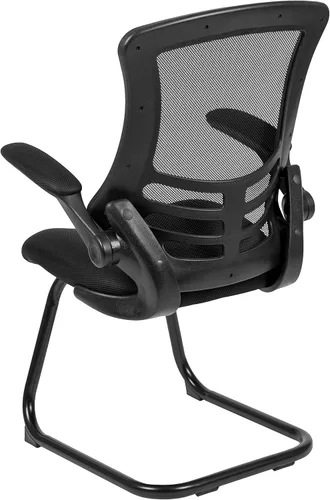 Miniatura 8 de BizChair Silla de recepción lateral con base de trineo de malla negra con brazos abatibles-sala de espera de oficina