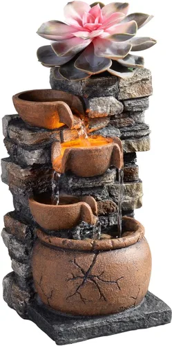 Miniatura 3 de Fuente interior de 4 tazones Rockery con sonido calmante para decoración del hogar y la oficina con una pequeña maceta de plástico para cultivar