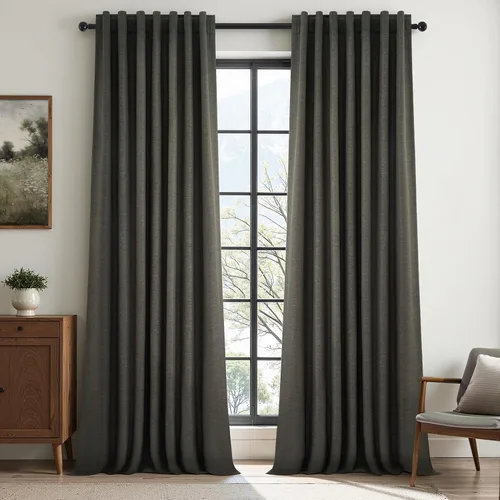 Miniatura 20 de Topfinel Cortinas opacas, blanco beige, 2 paneles, ventanas pequeñas, textura, mezcla de lino, bohemia, abedul, rural, gancho, bolsillo trasero