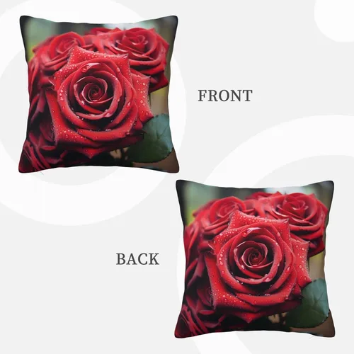 Miniatura 3 de Fundas de almohada cuadradas decorativas para sofá, hermosas fundas de almohada con rosas rojas, funda de cojín de doble cara para sala de estar