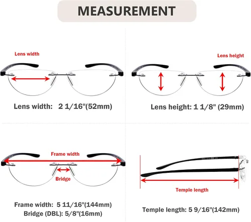 Miniatura 3 de Eyekepper Paquete de 4 lentes de lectura sin montura para mujeres y hombres, lectores de media luna +0.50