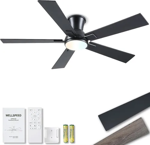 Miniatura 11 de Ventiladores de techo modernos con luces, ventilador de techo negro de 52 pulgadas para exteriores con luz y control remoto, motor CC reversible, 6