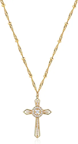 Miniatura 139 de Fettero - Collar con dije de cruz de fe, chapado en oro de 14 K, cadena fina, minimalista, simple, pequeña, para oración, regalo de joyería religiosa