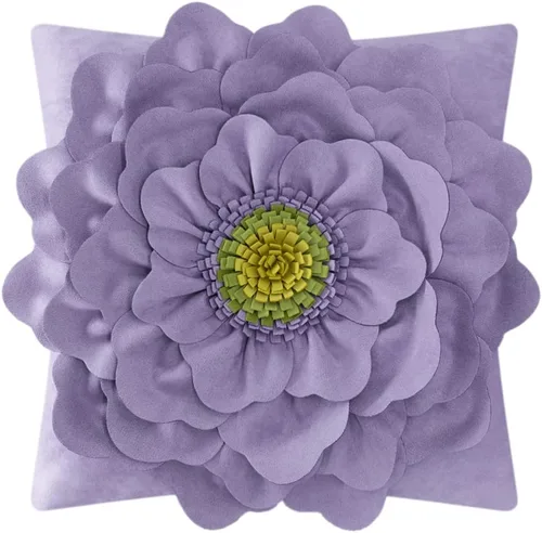 JWH Funda de cojín cuadrada hecha a mano con flores decorativas para cama, sofá, dormitorio, silla, sofá, 18 x 18 pulgadas, color morado claro
