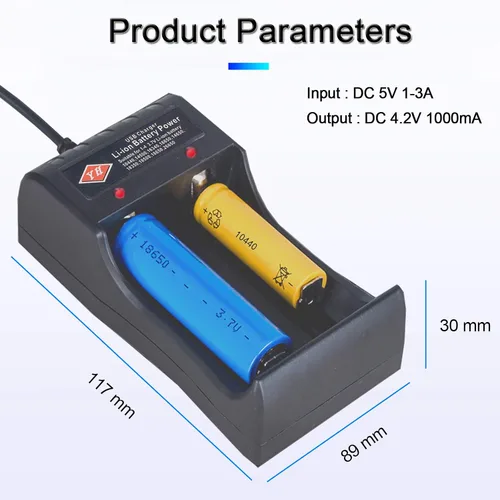 Miniatura 6 de Cargador de batería 18650 Cargador rápido de 2 bahías, para baterías recargables 3.7V Li-ion 10440, 14500, 16340, 16650, 14650, 18350, 18500, 18650