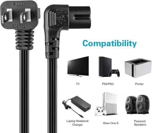 Miniatura 5 de Cable de alimentación de enchufe polarizado de 2 ranuras en ángulo SPT2 18 AWG - NEMA 1-15P a IEC320 C7 Figura 8 Conector de escopeta, cable