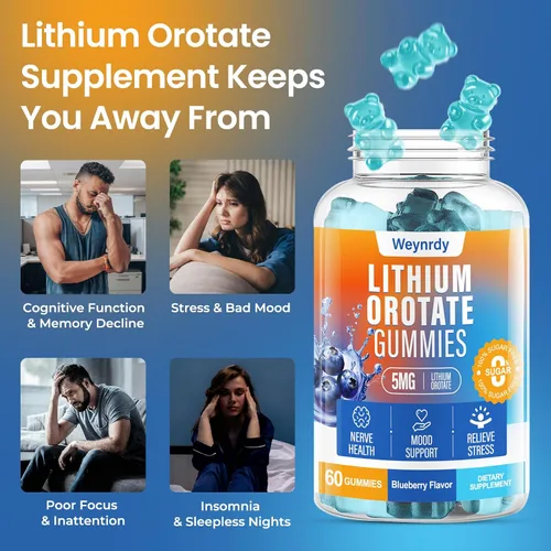 Miniatura 2 de Gomitas de Orotate de litio de 5 mg para adultos y niños, orotato de litio quelado de baja dosis para apoyo del estado de ánimo y mejora cognitiva