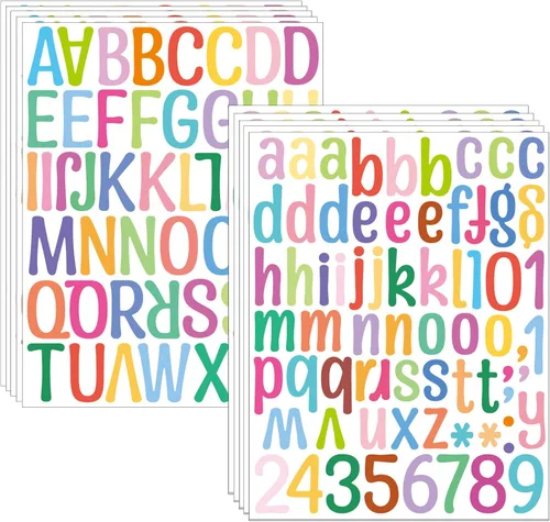 Miniatura 20 de 10 hojas de calcomanías de letras pequeñas, calcomanías autoadhesivas del alfabeto de 1/2 pulgada, lindas calcomanías de letras de vinilo