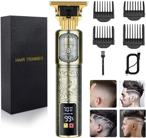 Miniatura 9 de Recortadora de pelo y aseo profesional para hombre con cuchilla en T, kit de corte de pelo y aseo recargable (dorado)