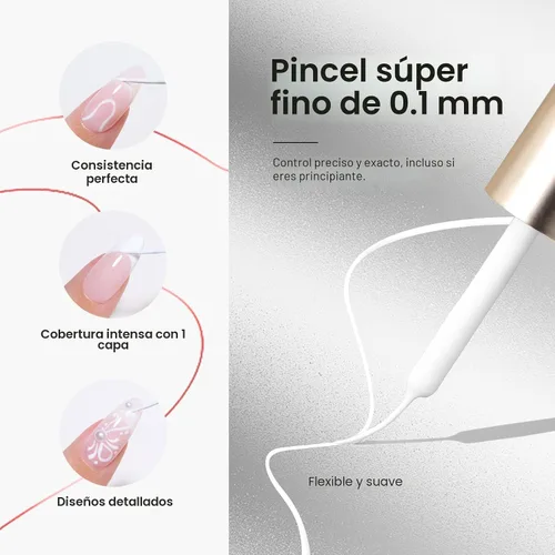 Miniatura 2 de beetles Gel Polish Swirl Nail Art - Esmalte de uñas de gel blanco, 1 unidad de 0.2 fl oz, pintura clásica de uñas de color blanco para línea