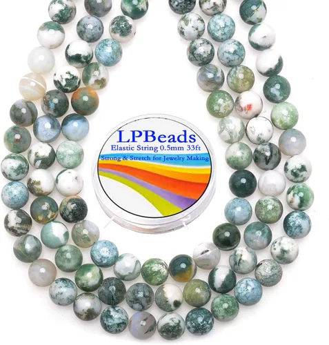 Miniatura 43 de LPBeads 100 piezas de cuentas sueltas de jade blanco natural pulido de 8 mm y redondo con cordón elástico para hacer joyas y pulseras Jade blanco