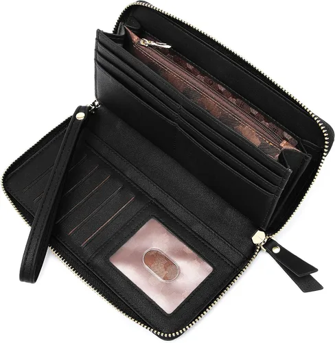 Miniatura 3 de Badiya Billetera para mujer con bloqueo RFlD de cuero con cremallera alrededor de carteras de gran capacidad