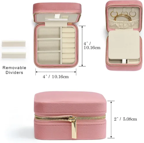 Miniatura 69 de BLUTETE Joyero de viaje organizador de terciopelo con anillos de espejo, aretes, collares, caja organizadora de almacenamiento (negro)