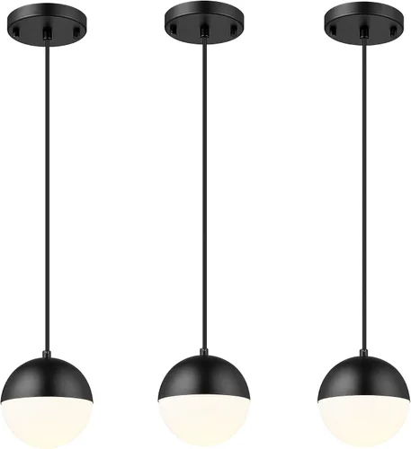 Miniatura 13 de LMS Luces colgantes negras de 8 pulgadas para isla de cocina, lámpara colgante moderna de globo con vidrio esmerilado, lámpara colgante Negro