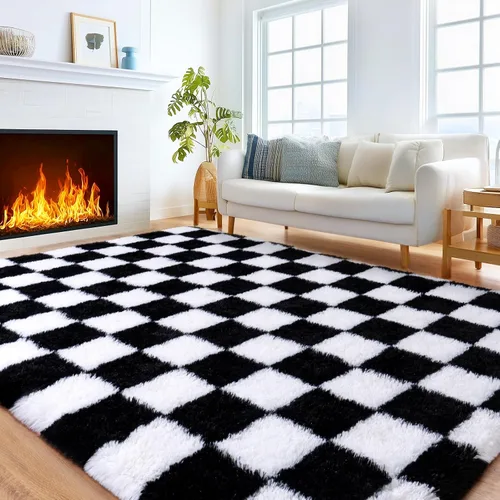Miniatura 227 de Alfombras de área de 8x10 para sala de estar, alfombra shaggy grande ultra suave y esponjosa para dormitorio, alfombras de felpa mullida Blanco crema