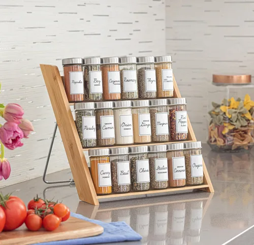 Miniatura 2 de Orii Organizador compacto de especias de bambú de 18 tarros para encimera y cajón de cocina, lleno de especias, programa