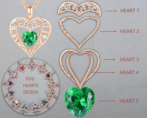 Miniatura 95 de Collar de cristal de 5 corazones, chapado en oro rosa de 18 quilates, colgante con cadena de plata de ley 925 de 18 + 2 pulgadas, joyería de piedra