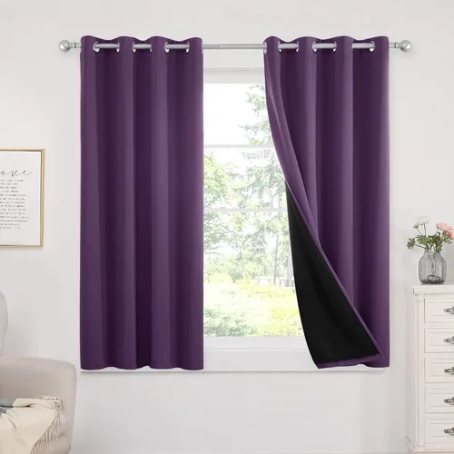 Miniatura 43 de Deconovo Cortinas 100% opacas, cortinas de ventana con aislamiento térmico, paneles reductores de ruido, cortinas de forro negro, con ojales