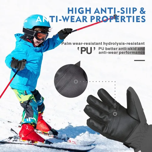 Miniatura 5 de BQA Guantes de esquí para niños, impermeables, para invierno, clima frío, snowboard, nieve, guantes cálidos para niños y niñas