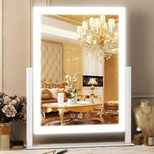 Miniatura 22 de FENNIO Espejo de tocador de 23 x 18 pulgadas con luces, espejo de maquillaje LED, espejo Hollywood con 3 modos de color y brillo ajustable, espejo