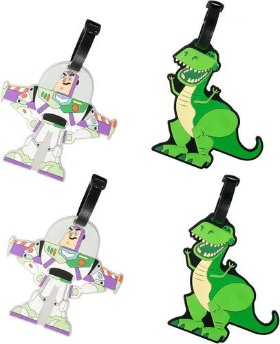 Disney Juego de 4 etiquetas de equipaje de Toy Story - Etiquetas de maleta de PVC Rex and Buzz Lightyear - Etiqueta de equipaje de Disney
