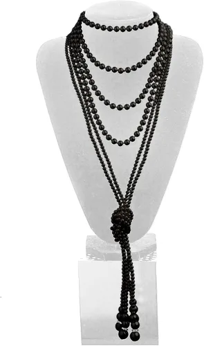 Miniatura 3 de Collar de perlas para mujer, collar largo de perlas sintéticas en capas, collar de disfraz (negro, talla única)