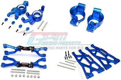 GPM For Traxxas X Maxx 4X4 - Juego de 52 piezas, parte superior frontal de aluminio + brazos inferiores + cubos C + brazos para nudillos, color azul