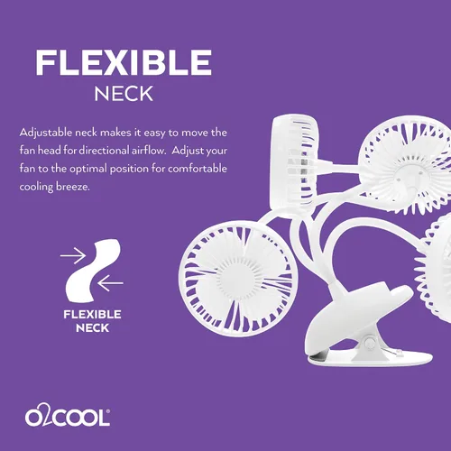 Miniatura 5 de O2COOL Ventilador de clip de batería USB recargable de 5 pulgadas, ventilador ajustable con 3 velocidades, cuello ajustable, cuello de cisne largo