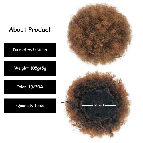 Miniatura 2 de Yinmei Baibian Extensiones de Cabello Sintéticas de Moño con Cordón Afro Rizado Crespo Degradado Marrón Tamaño Grande Peinado Recogido para Mujeres