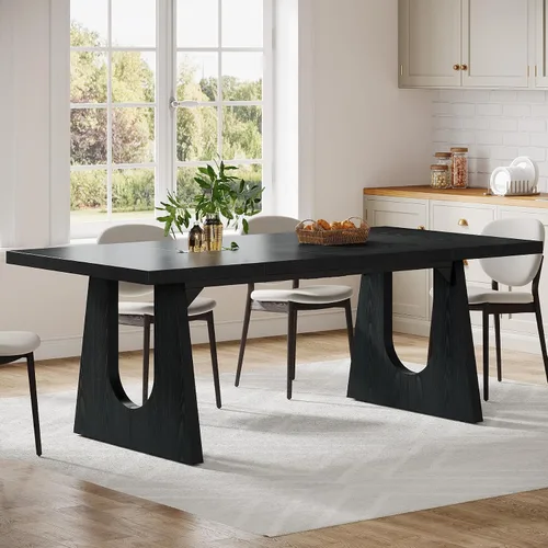 Miniatura 5 de Tribesigns Mesa de comedor grande para 6-8 personas, mesa rectangular rústica de madera de 70.9 pulgadas con patas de madera negra, mesa de cocina