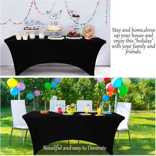 Miniatura 6 de BDDC Manteles elásticos rectangulares para mesas de 6 pies, color negro, lavables y resistentes a las arrugas, para eventos, bodas, banquetes