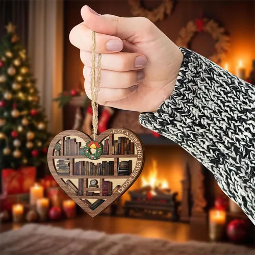 Miniatura 6 de V VIBEPY Impreso en toda la superficie, adornos para amantes de los libros, adorno de libro de Navidad de corazón de estantería de 3.2 x 3.5