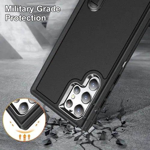 Miniatura 4 de Funda para Samsung Galaxy S22 Ultra con función atril de 3 capas de grado militar, funda protectora de silicona resistente a prueba de golpes