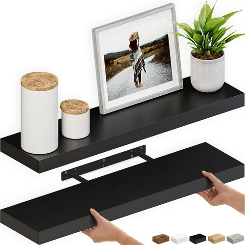 Miniatura 22 de Ballucci - Estantes flotantes, juego de estantes de pared de madera de 36" con soportes invisibles para baño, sala de estar, dormitorio, cocina