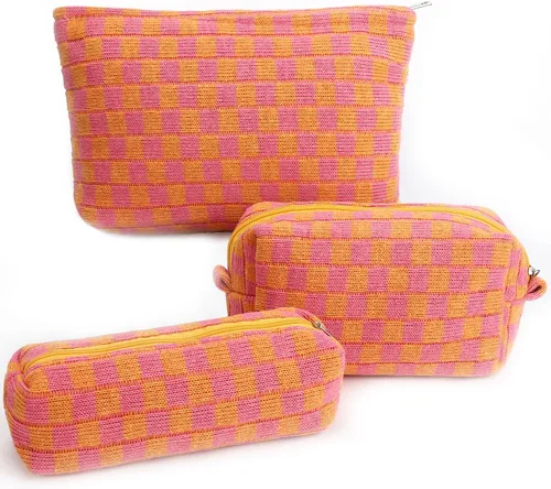 Miniatura 20 de Juego de 3 bolsas de maquillaje para niñas y mujeres, organizador de viaje, bolsa de aseo de baño, bolsa de almacenamiento de gran capacidad