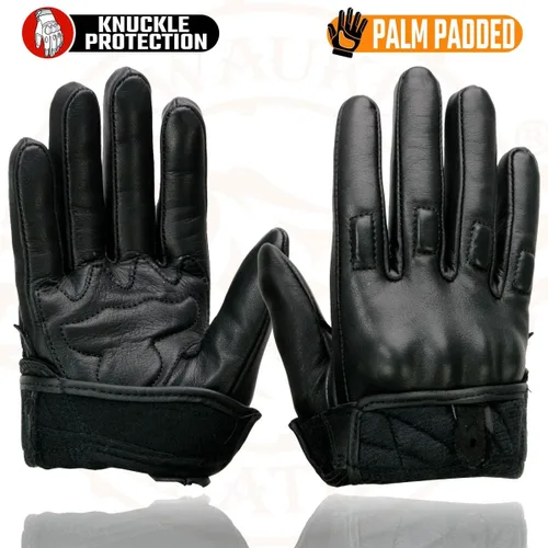 Miniatura 7 de Milwaukee Leather MG7521 - Guantes de cuero negro para hombre con palma acolchada de gel para motocicleta con nudillos protectores recubiertos