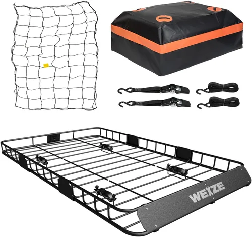 Miniatura 3 de WEIZE Portaequipajes de techo resistente de 54" x 34", cesta de carga para techo con bolsa impermeable, correa de sujeción, red, extensión