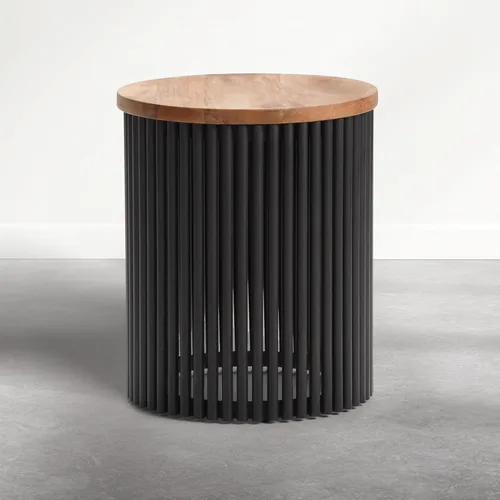 Miniatura 17 de SIMPLIHOME Demy - Mesa auxiliar redonda de metal sólido de 18 pulgadas de ancho con parte superior de mármol genuino y base de listones en negro
